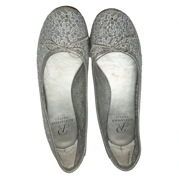 Adrianna Papell Shirley rhinestone embellished ballet flats 8 mesh silver lace - Picture 3 of 9